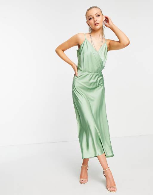 Liquorish - Vestito con spalline sottili midi in raso color menta