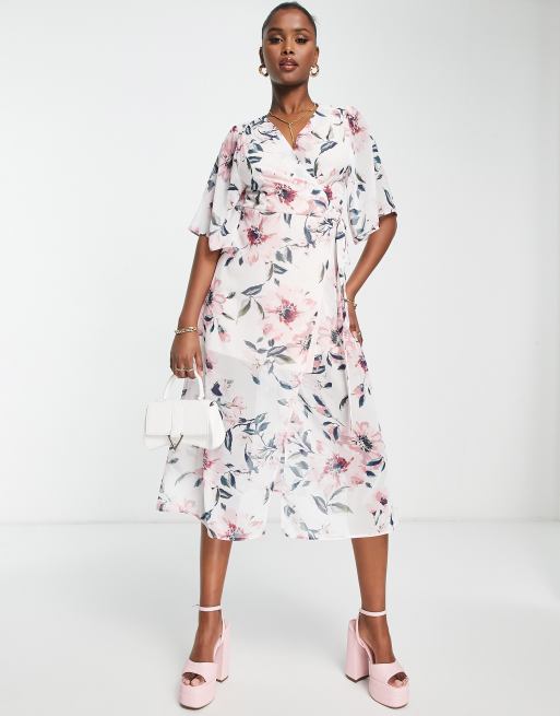 Liquorish - Vestito midi a portafoglio bianco a fiori