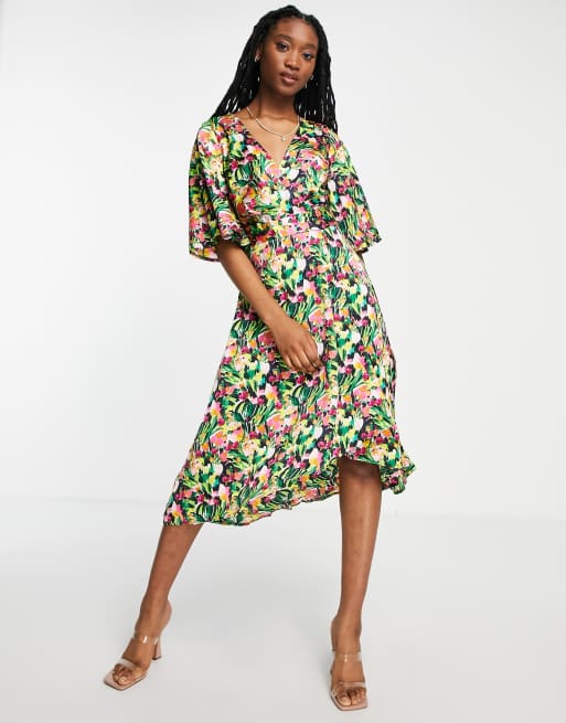 Liquorish - Vestito midi avvolgente a fiori con maniche stile kimono