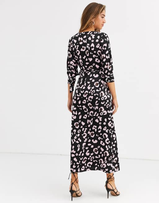 Liquorish – Vorn gewickeltes Maxikleid mit schwarzem Leopardenmuster, 2 von 4