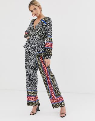 animal print wide leg jumpsuit