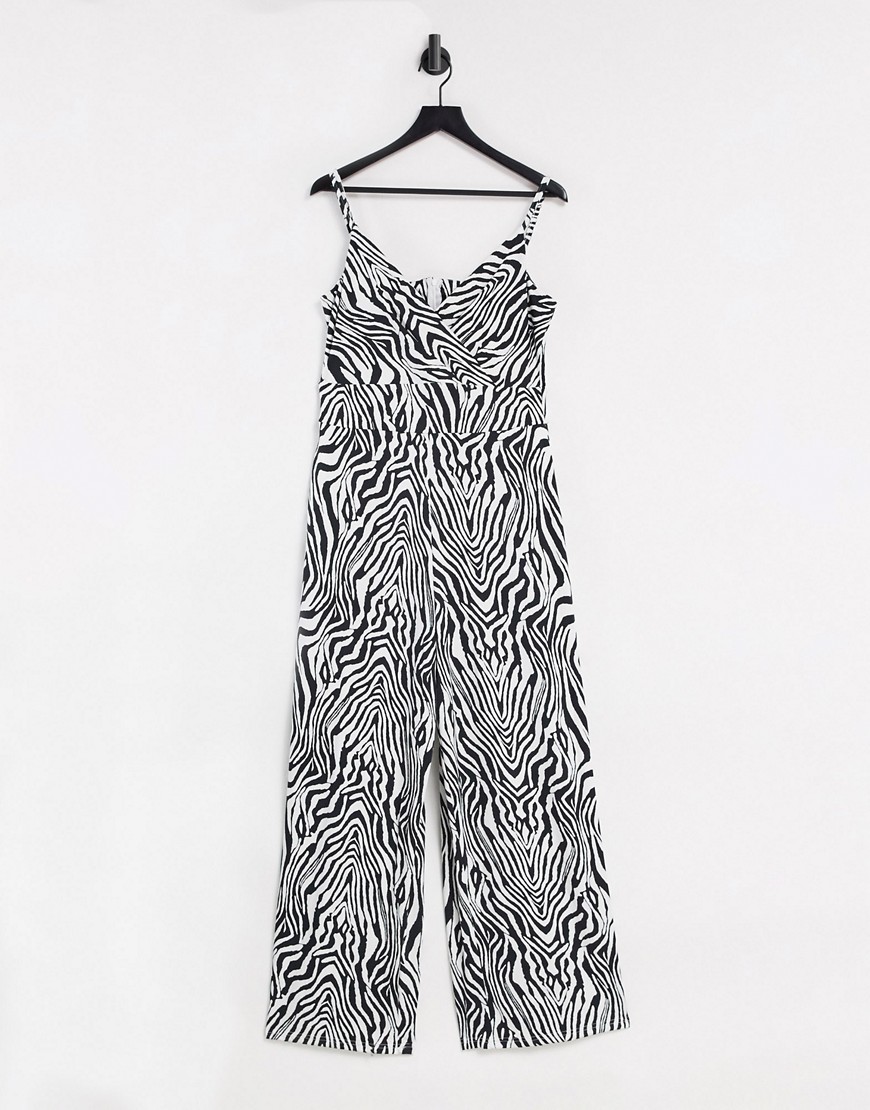 Liquorish wide leg jumpsuit in zebra print-Multi