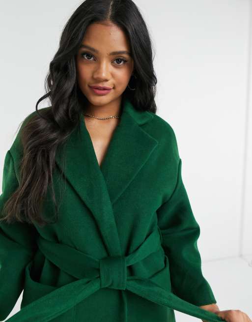 Dark green cheap belted coat