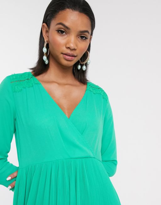 Green pleated skirt outlet dress lace