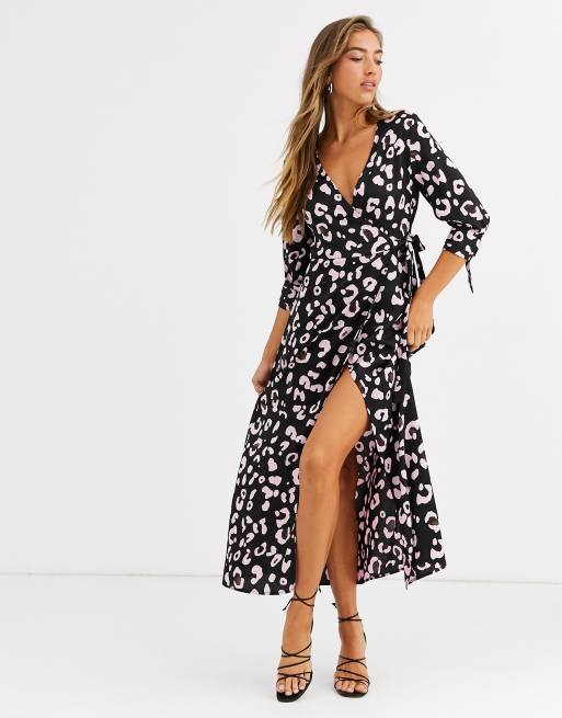 Liquorish wrap front maxi dress in black leopard print ASOS