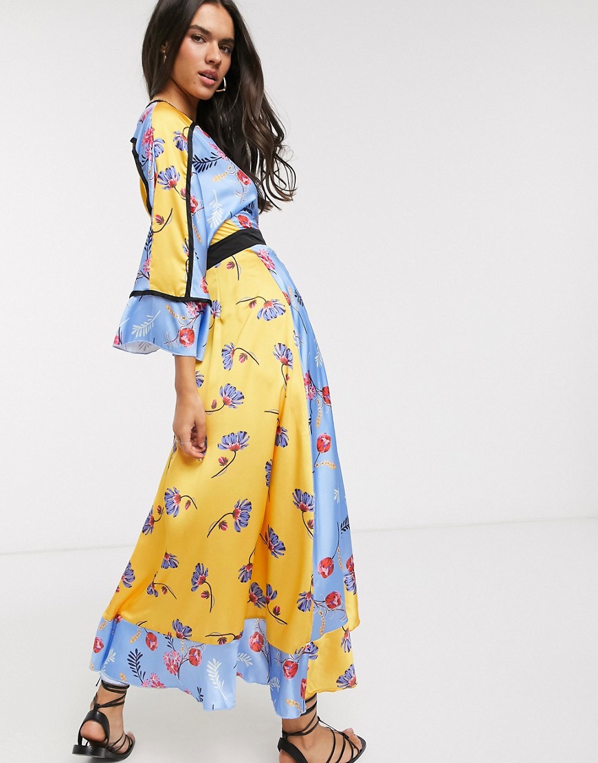 Liquorish wrap front maxi dress in mixed floral print-Multi