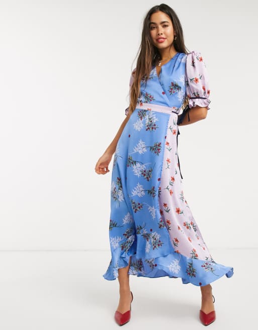 Liquorish wrap front maxi dress in pastel floral print mix | ASOS