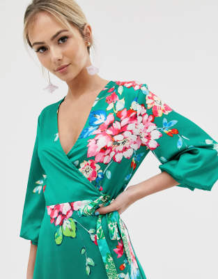 wrap dress green floral