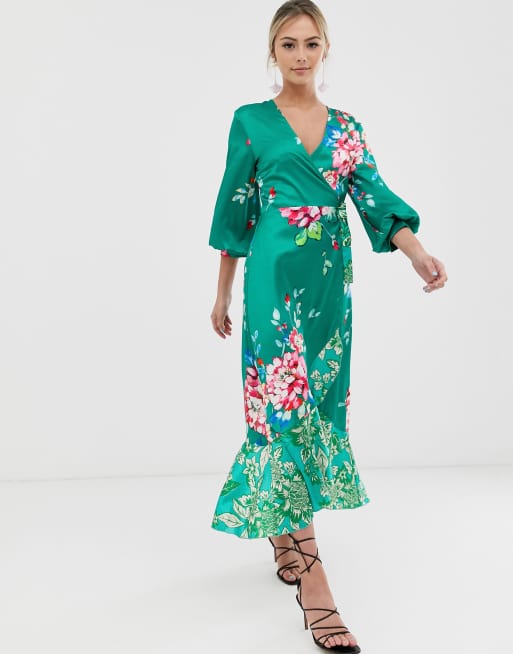 Liquorish wrap front midi sales tea dress in floral print