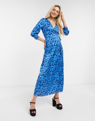 blue leopard print wrap dress