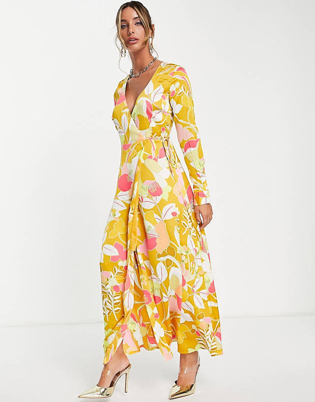 Liquorish - wrap midi dress in 70s floral