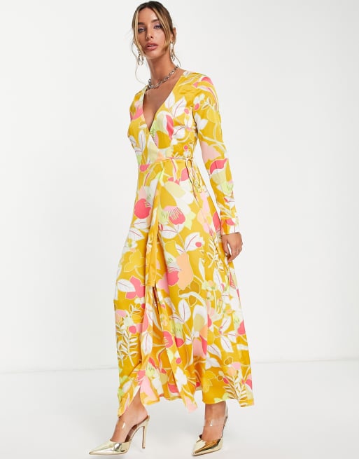 Liquorish floral print hot sale wrap midi dress