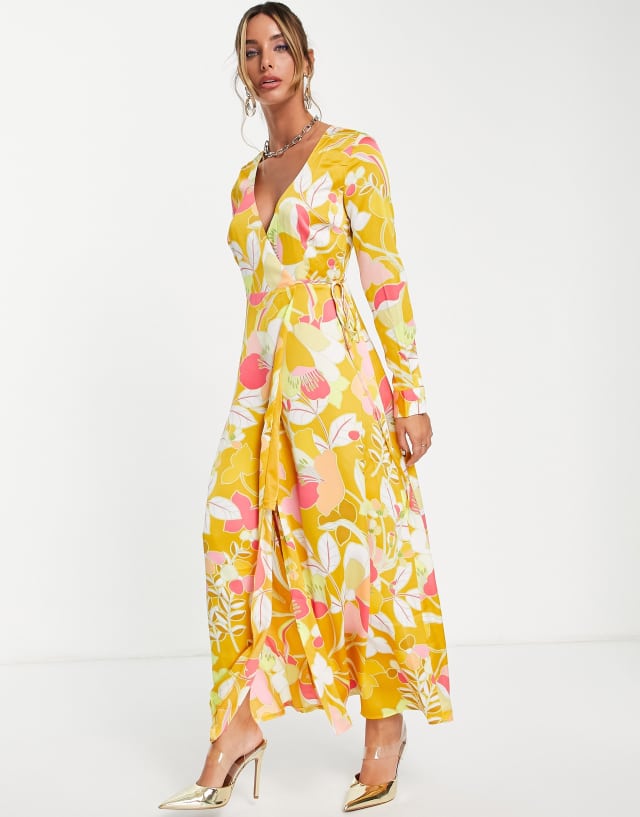 Liquorish wrap midi dress in 70s floral