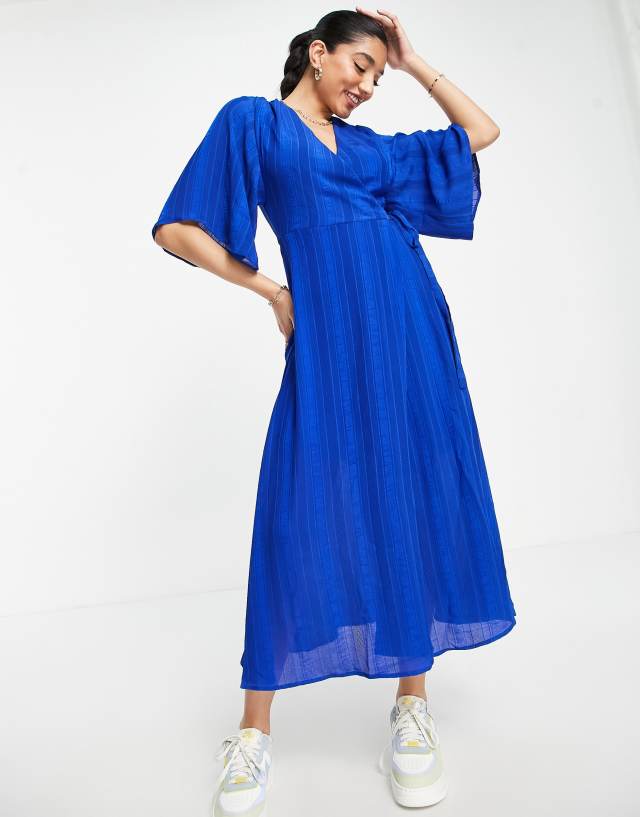 Liquorish wrap midi dress in cobalt blue