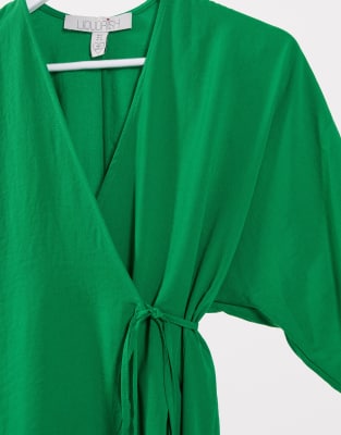 green wrap midi dress