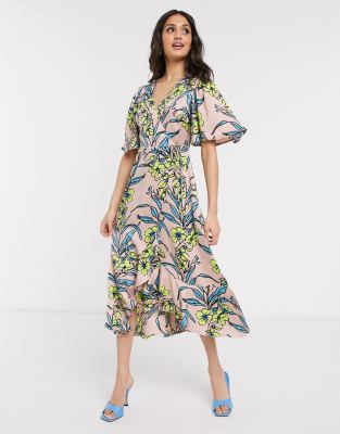 wrap tie midi dress