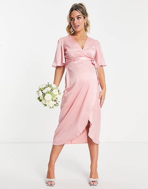 Amfibisch Aardrijkskunde passie Liquorish - Zwangerschapskleding - Bruidsmeisjes - Midaxi jurk van satijn  met overslag aan de voorkant in zacht roze | ASOS
