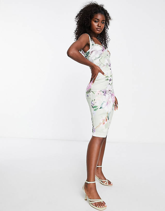 Lispy ruched mesh midi dress in floral print GN7424