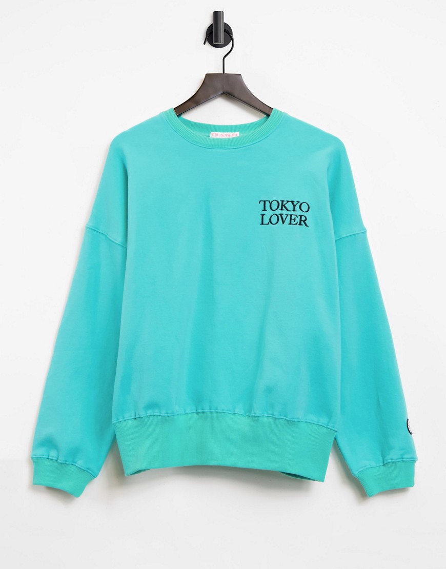 Litte Sunny Bite - Oversized sweatshirt met 'tokyo lover' print-Blauw