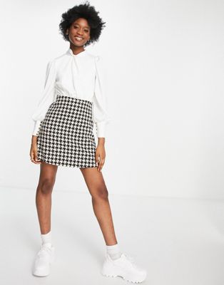 Little Mistress 2-in-1 check boucle skirt mini dress in monochrome - ASOS Price Checker