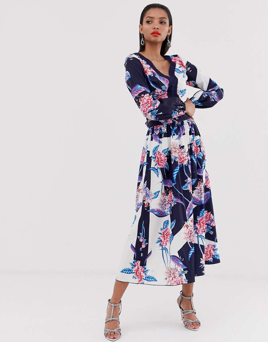 Little Mistress all over floral printed maxi skirt co-ord in multi