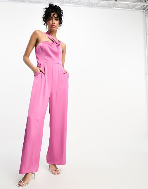 Hot Pink Sleeveless Knot Front Jumpsuit – AX Paris