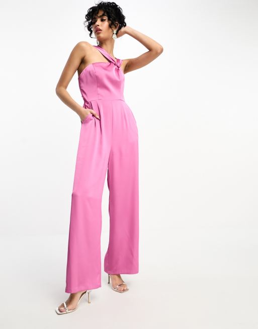 Little Mistress – Asymmetrischer Jumpsuit in Rosa mit weitem Bein