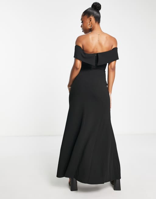 Little Mistress bandeau maxi prom dress in black