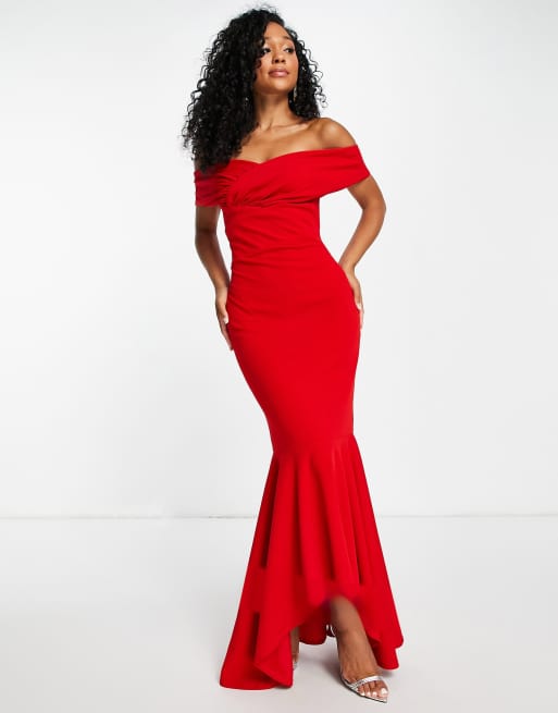 Red fishtail sale dress