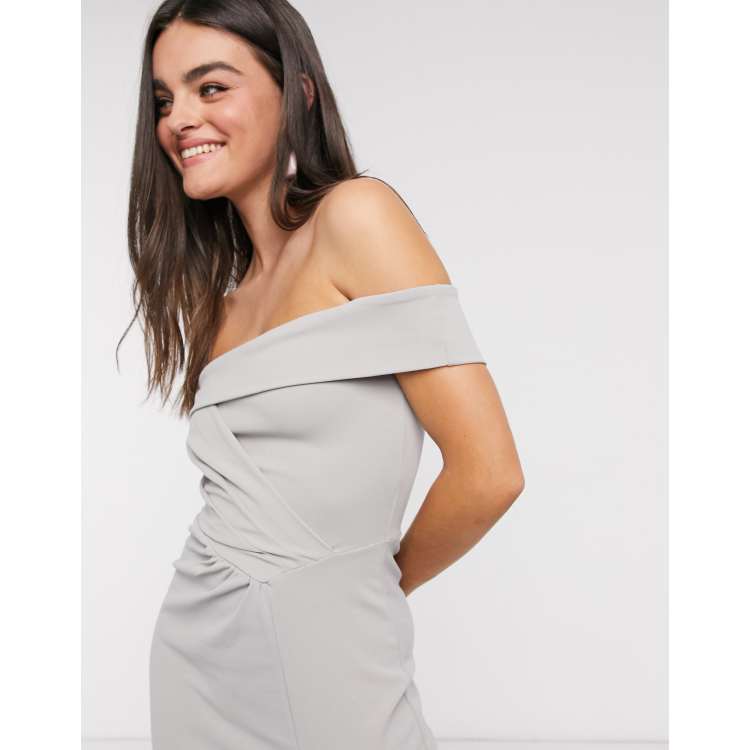 Grey bardot hot sale bridesmaid dresses