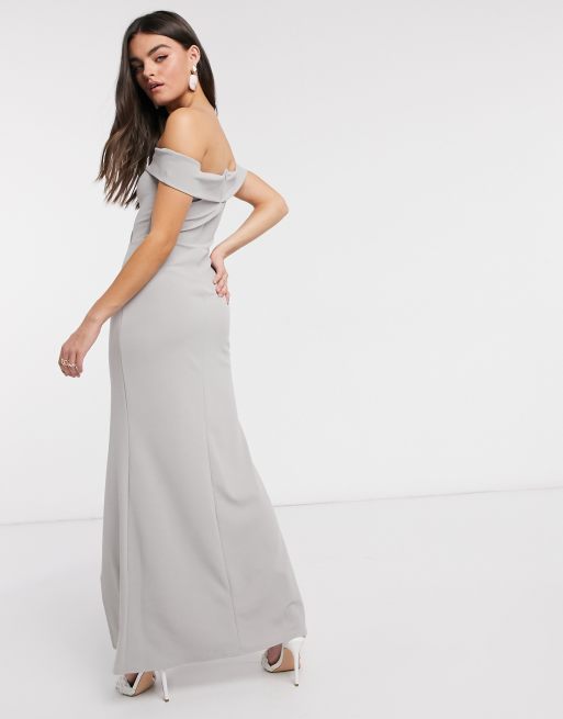 Oasis grey lace bardot maxi dress sale