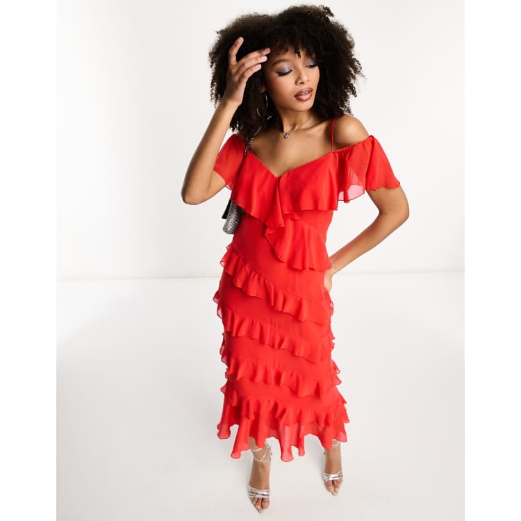 Red ruffle dress hot sale pretty little thing