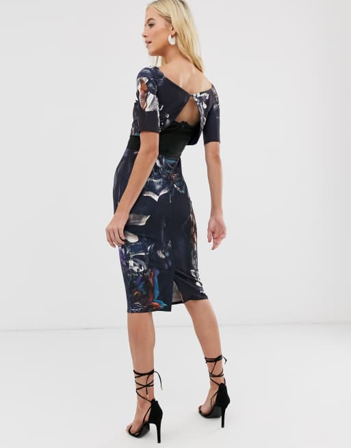 Little Mistress – Bleistiftkleid in Midilänge mit 3/4-langen Ärmeln und Blumenmuster, 2 von 4