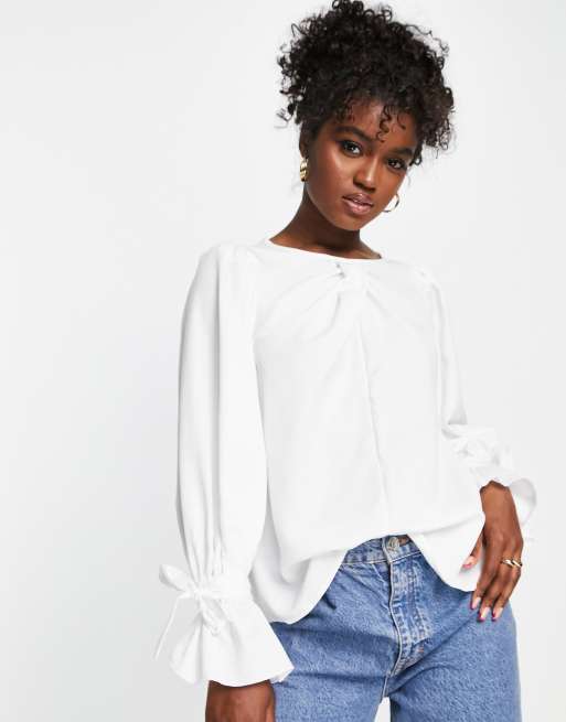 Little Mistress - Blusa in raso bianca con polsini allacciati