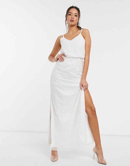 Little Mistress Bridal Astral embellished maxi dress in white