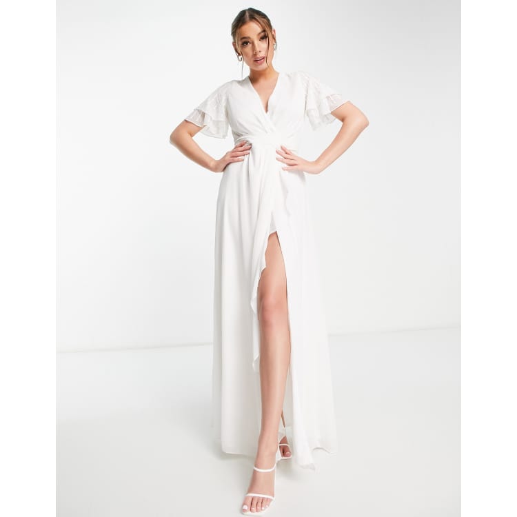 Little Mistress Bridal embellished wrap maxi dress in ivory | ASOS