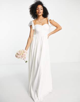 Little Mistress Bridal flutter sleeve maxi dress in ivory