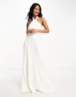 Little Mistress Bridal halterneck satin maxi dress in ivory  - ASOS Price Checker