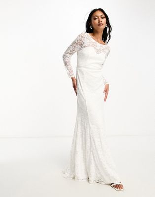 Little Mistress Bridal lace detail maxi dress with bow back in ivory