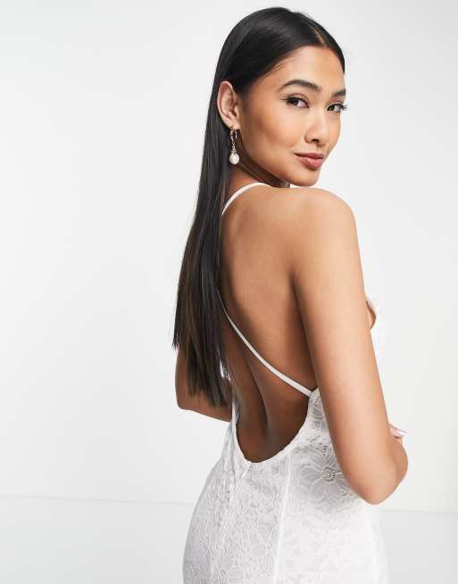 Little Mistress Bridal lace maxi dress with low back in ivory | ASOS