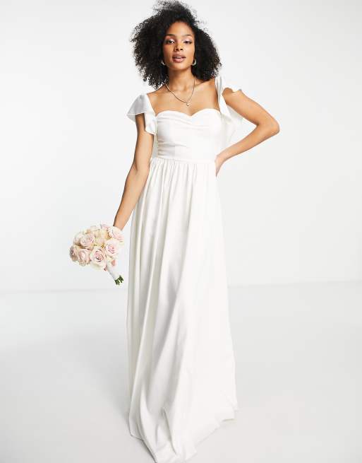 Little Mistress Bridal Maxikleid in Elfenbein mit Flugelarmeln ASOS