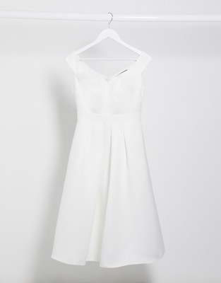 Little Mistress bridal midi prom dress in off white