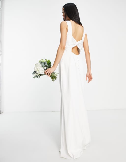 Little Mistress Bridal – Ślubna lejąca sukienka maxi w kolorze kości  słoniowej z odkrytymi plecami | ASOS