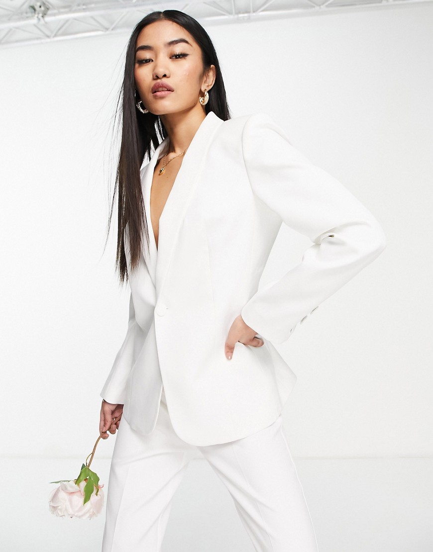 Little Mistress Bridal tailored suit blazer co-ord in ivory-White