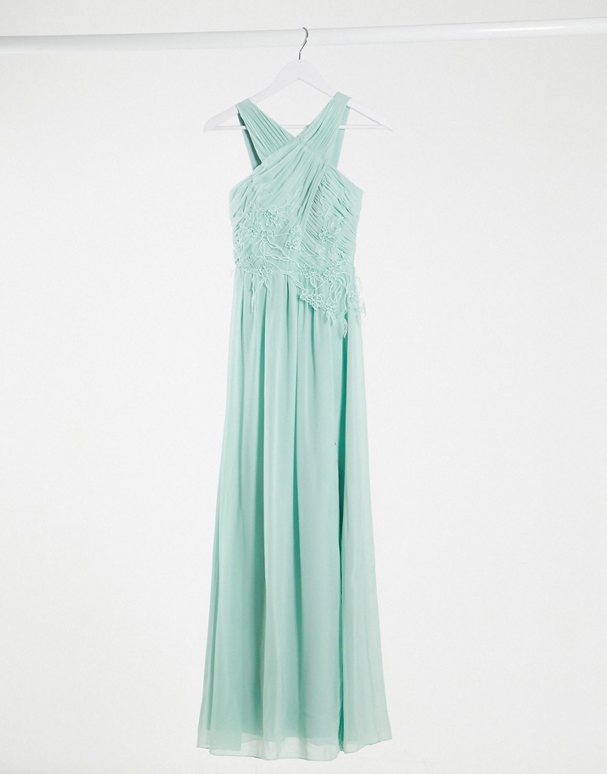 Little Mistress bridesmaid applique maxi dress in spearmint-Green