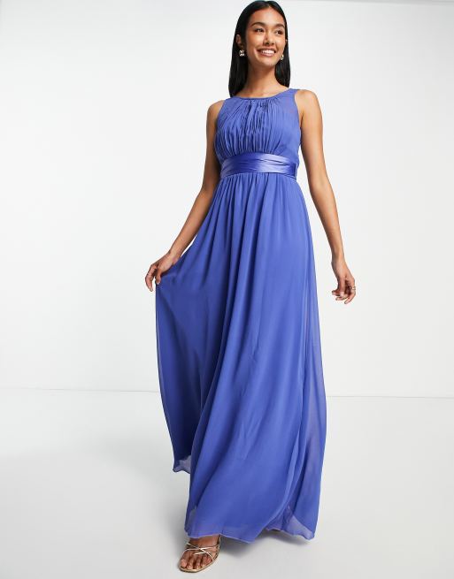 Little Mistress Bridesmaid chiffon maxi dress in blue | ASOS