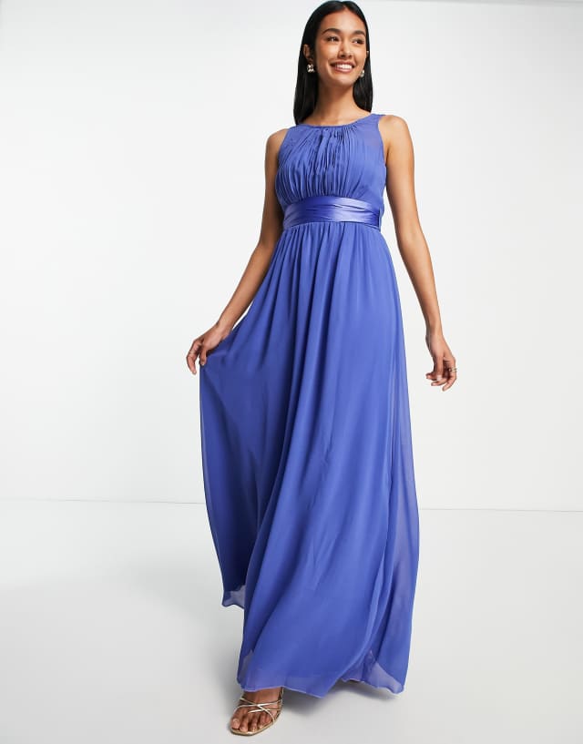 Little Mistress Bridesmaid chiffon maxi dress in blue