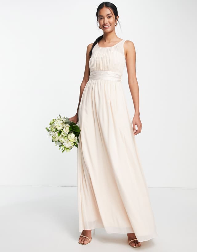 Little Mistress Bridesmaid chiffon maxi dress in blush