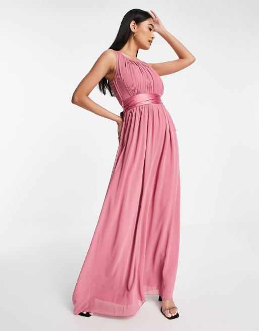 Little Mistress Bridesmaid chiffon maxi dress in dark pink