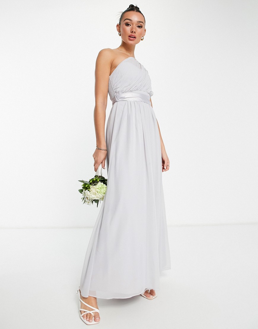 Little Mistress Bridesmaid One Shoulder Maxi Dress In Gray-grey